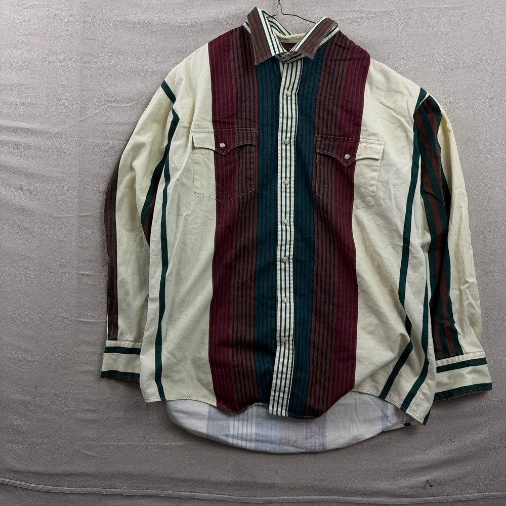 Salmon River Traders Western Snap Shirt Mens 3XLT Cream Stripe Tall Pearl Snap